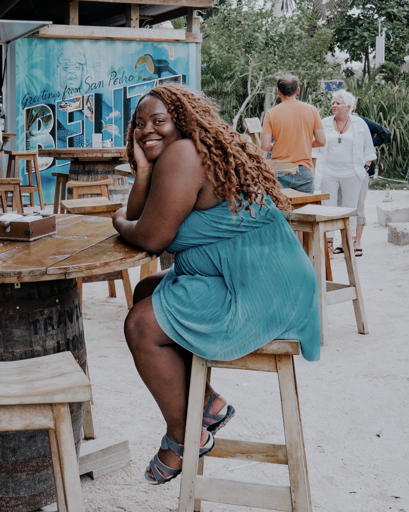 Simone at 265 lbs — the starting point of the transformation